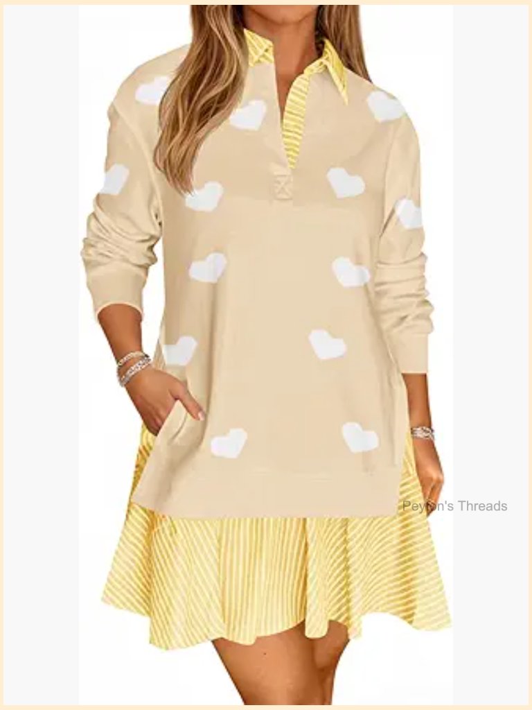 Oversized Sweatshirt Dress Long Sleeve V Neck Patchwork Swing Mini